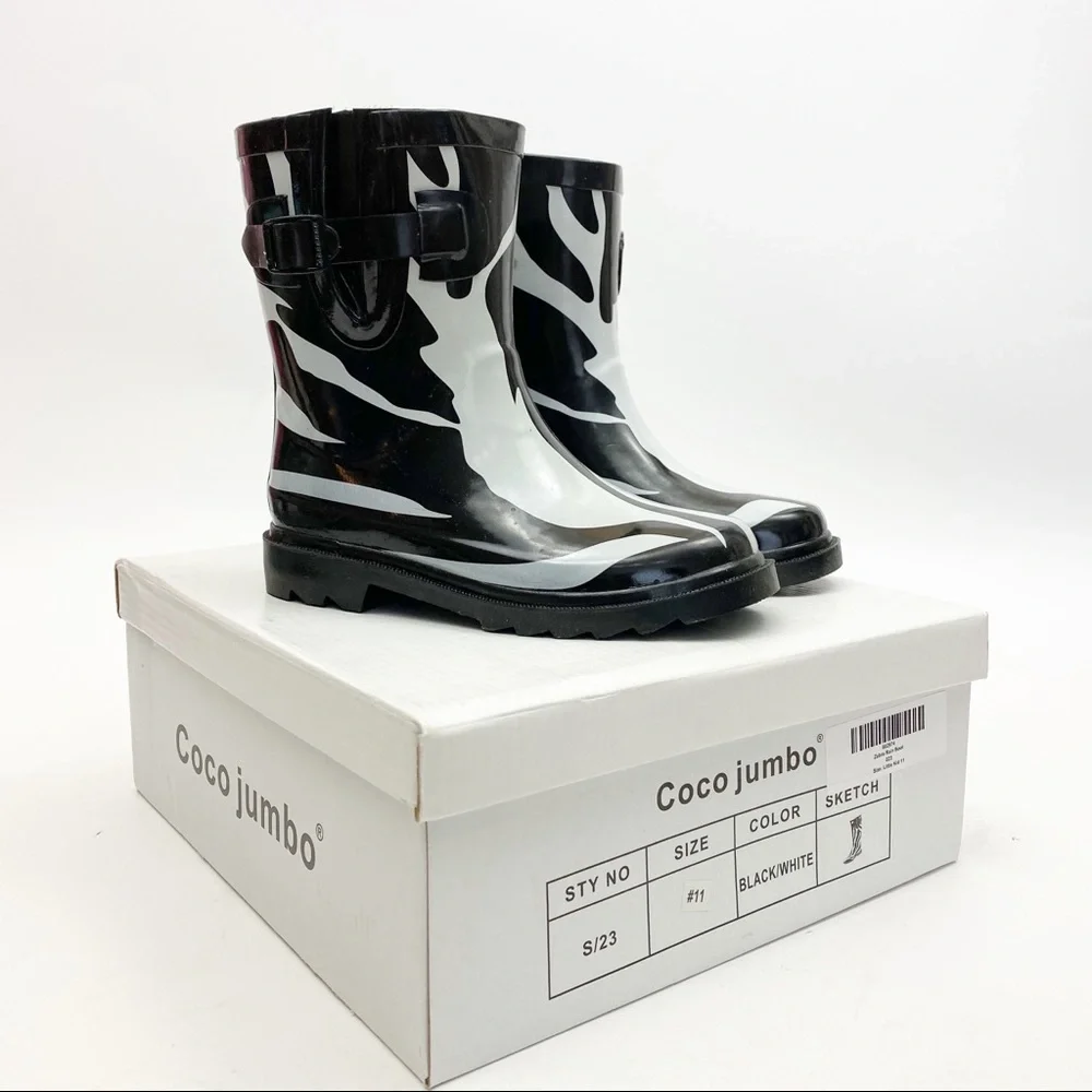 Coco Jumbo Girls Kids Zebra Rain Boots: Black White